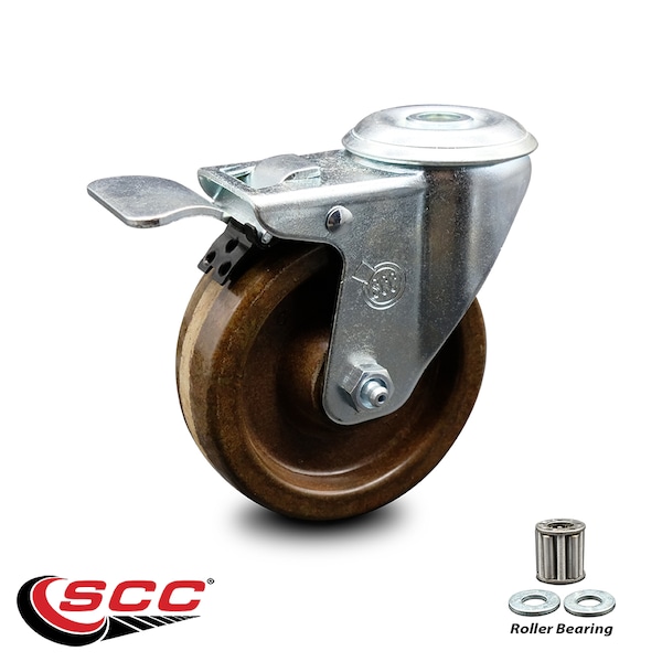 4 Inch High Temp Phenolic Wheel Bolt Hole Caster with Total Lock Brake SCC